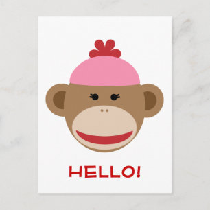 hallo briefkaart girl sock monkey