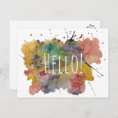 hallo Briefkaart met Colorful Waterverf Splashes (Voorkant / Achterkant)