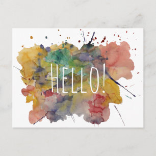 hallo Briefkaart met Colorful Waterverf Splashes