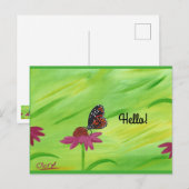 Hallo Briefkaart Monarchvlinder op roze bloem (Voorkant / Achterkant)