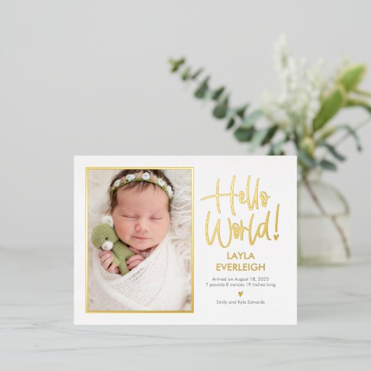 hallo Briefkaart ter bekendmaking van de geboorte  (Staand Voorkant)