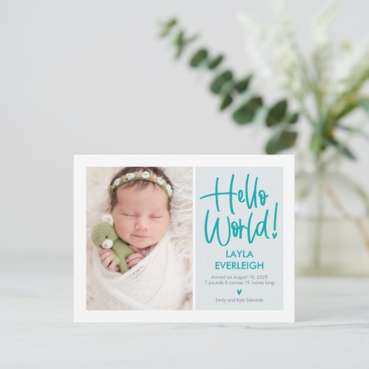 hallo Briefkaart Wereld Editable Color Announcemen (Staand voorkant)