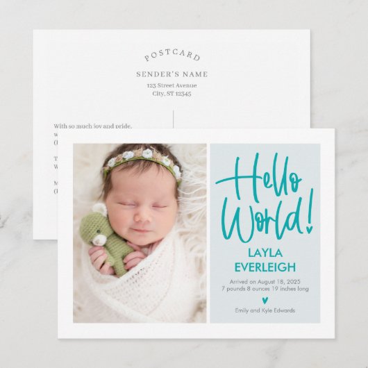 hallo Briefkaart Wereld Editable Color Announcemen (Voorkant / Achterkant)