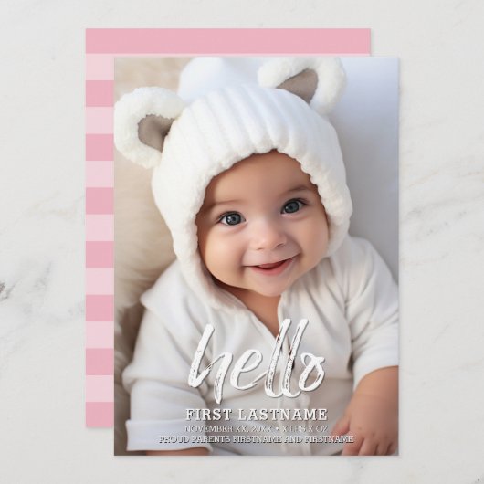 hallo Brosletters Baby Girl Foto Aankondiging (Voorkant / Achterkant)