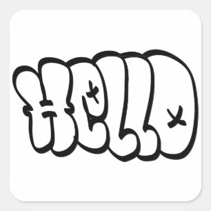 HALLO BUBBLE GRAFFITI VIERKANTE STICKER