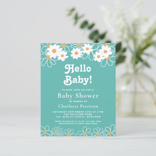 Hallo Budget Baby Daisy Baby shower Invitation (Staand voorkant)