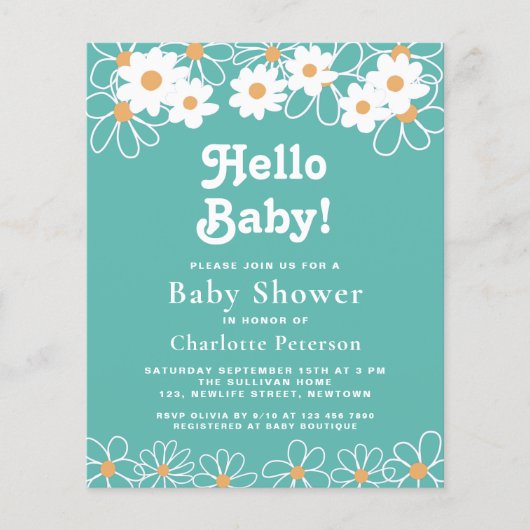 Hallo Budget Baby Daisy Baby shower Invitation (Voorkant)