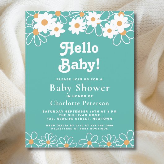 Hallo Budget Baby Daisy Baby shower Invitation
