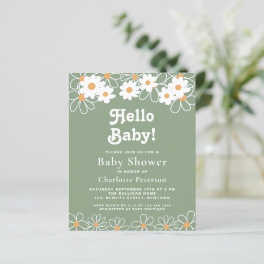 Hallo Budget Baby Daisy Baby shower Invitation (Staand voorkant)