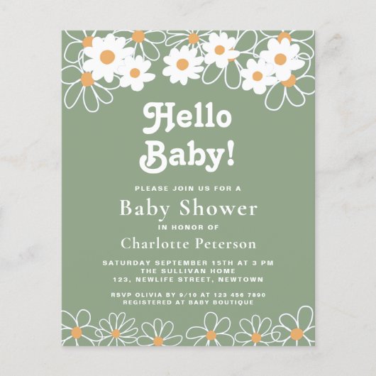 Hallo Budget Baby Daisy Baby shower Invitation (Voorkant)
