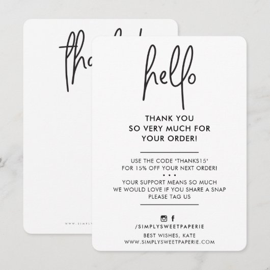 HALLO BUSINESS DANK U modern eenvoudig Bedankkaart (Voorkant / Achterkant)