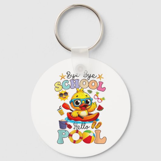 Hallo Bye Bye School Zwembad Zomer Break Grappig E Sleutelhanger (Voorkant)
