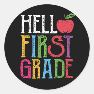 Hallo cadeau voor leerling in de eerste klas op de ronde sticker