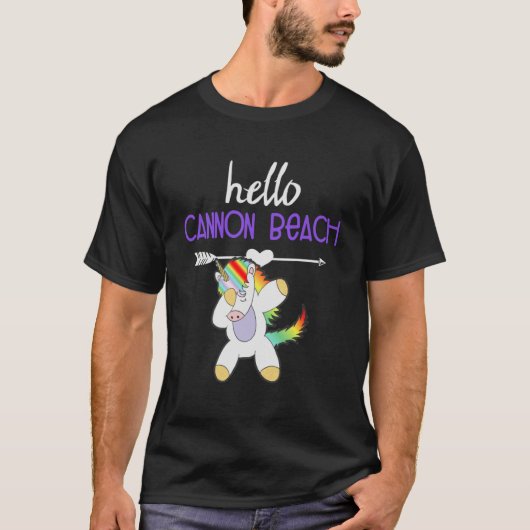 Hallo Cannon Beach Oregon Dabbing Eenhoorn Grappig T-shirt (Voorkant)