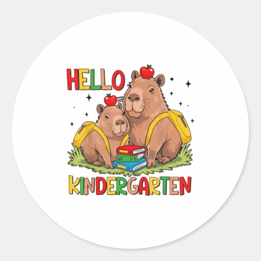 Hallo Capybara School start Ronde Sticker (Voorkant)