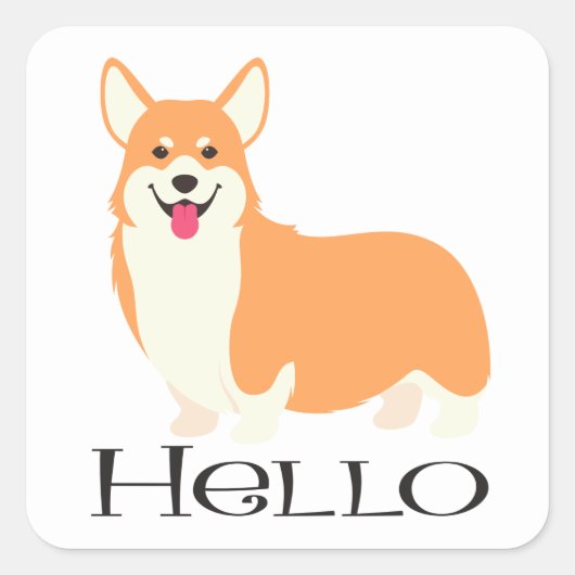 Hallo Cartoon Pembroke Welsh Corgi Vierkante Sticker (Voorkant)