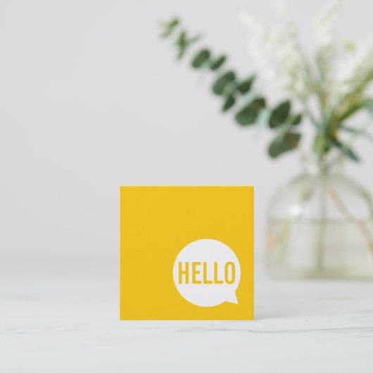 hallo | Casual moderne witte en gele luidsprekerbu Vierkante Visitekaartje (Staand voorkant)