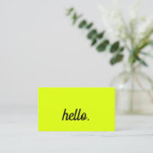 Hallo Chartreuse Geel Zwart Script Neon Kleur Visitekaartje (Staand voorkant)