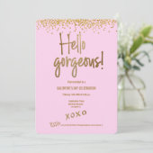 Hallo Chic Girgeous Galentine Goud Confetti Roze Kaart (Staand voorkant)