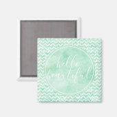 Hallo Chic Mint Chevron Stripes Magneet (Voorkant / Achterkant)