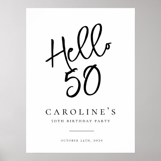 Hallo Chic Modern "50" Verjaardagsfeest Welkom Tek Poster (Voorkant)