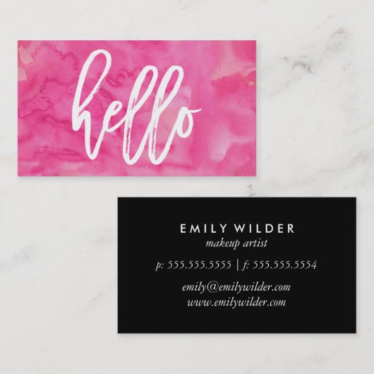 Hallo Chic roze Waterverf | Visitekaartje (Voorkant / Achterkant)