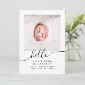 Hallo Chic Script Elegant Photo Baby Aankondiging (Staand voorkant)