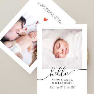 Hallo Chic Script Elegant Photo Baby Aankondiging