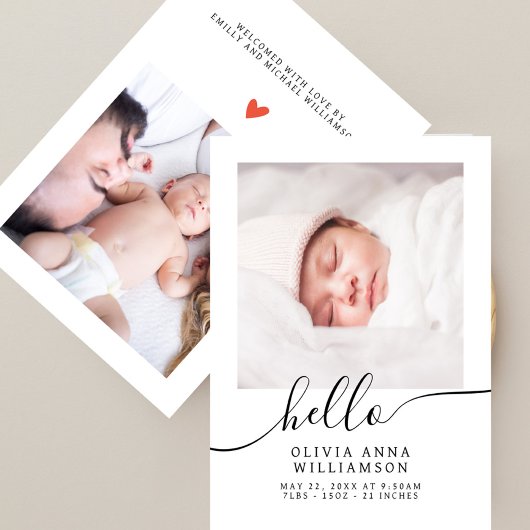Hallo Chic Script Elegant Photo Baby Aankondiging