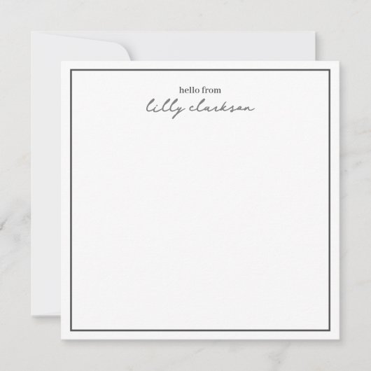 Hallo Chic? Van Monogram Script Border Zwart Wit Notitiekaartje (Voorkant)
