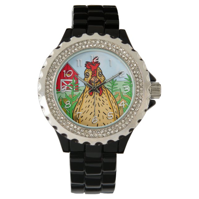 hallo Chicken | Kute Cartoon tekening Horloge (Voorkant)