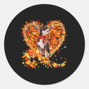 Hallo Chihuahua Autumn Leaves Heart Herfst Thanksg Ronde Sticker