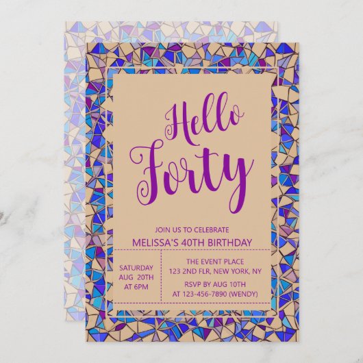 Hallo Chique Violet Blue Mosaic Kaart (Voorkant / Achterkant)