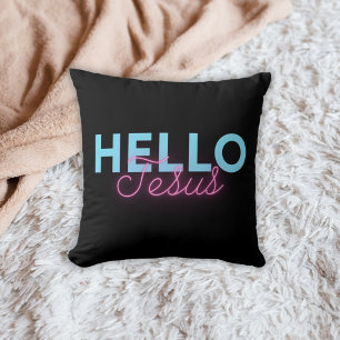 Hallo Christelijkste Retro Zwart Roze Neon Kussen