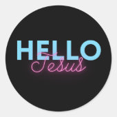 Hallo Christelijkste Retro Zwart Roze Neon Ronde Sticker (Voorkant)