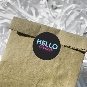 Hallo Christelijkste Retro Zwart Roze Neon Ronde Sticker