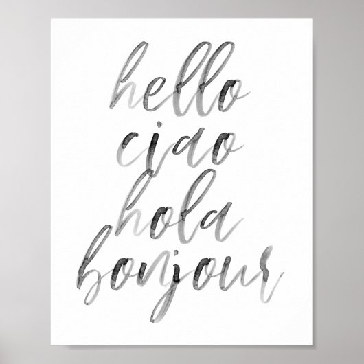 hallo CIao Hola Bonjour Waterverf Script Poster (Voorkant)