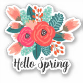 hallo Citaat van de Lente Kleurrijk Floral Ontwerp Sticker (Voorkant)