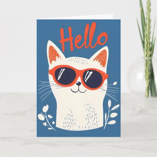 Hallo Cool Witte Kat Feestdagen Kaart (Voorkant)