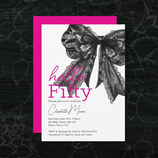 Hallo Coquette Hot Pink Black Bow Kaart