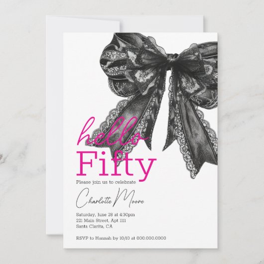 Hallo Coquette Hot Pink Black Bow Kaart (Voorkant)