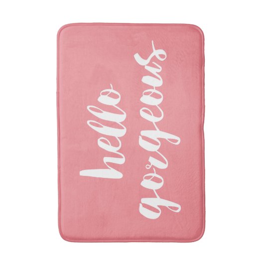 hallo | Coral Pink & White Typografie Badmat (Voorkant Verticaal)
