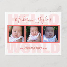 Hallo Coral Script > Wereldtypografie 3 Foto Aankondigingskaart