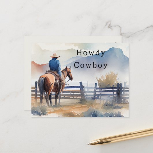 Hallo Cowboy Paard Briefkaart (Voorkant / Achterkant in situ)