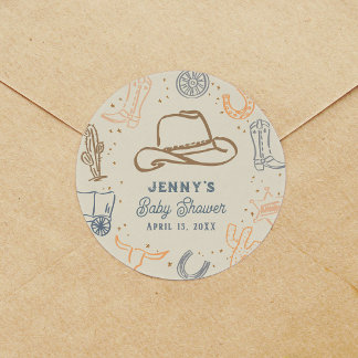 Hallo Cowboy Western Baby Shower Favor Ronde Sticker
