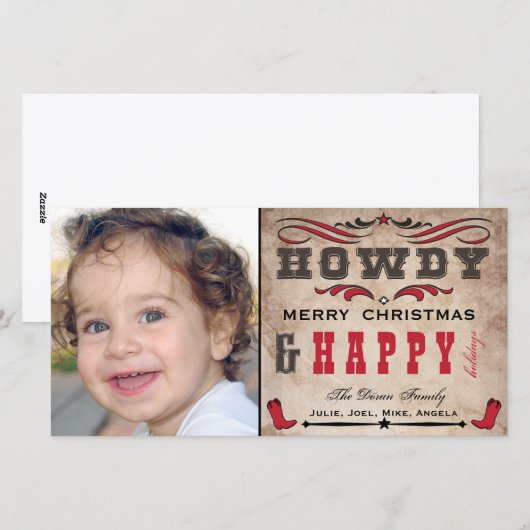 Hallo Cowboy Western Kerst Fotokaart Feestdagenkaart (Voorkant / Achterkant)