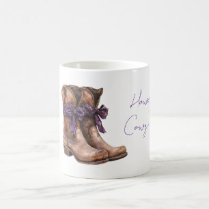 Hallo Cowgirl Bruine Laarzen Paarse Strikken Koffiemok