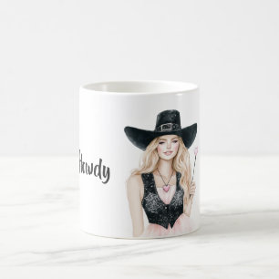 Hallo Cowgirl Zwarte Hoed Blond Roze Hart Rok Koffiemok