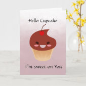 Hallo Cupcake Wenskaart Waterverf Kaart (Gele Bloem)