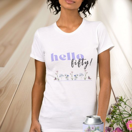 Hallo (Custom AGE) - lavendelbloemen Verjaardag T-shirt